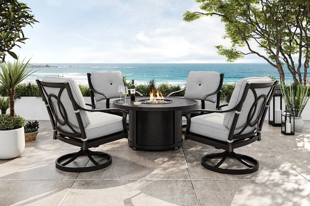 Agio Essex Aluminum Outdoor Patio Balcony Seating Furniture Swivel Chair Firepit