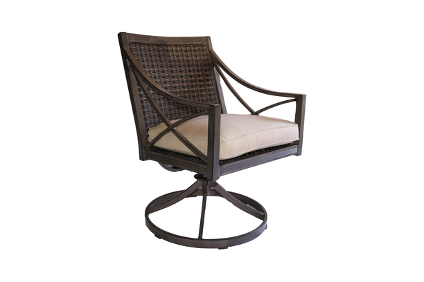 Agio Metropolitan Aluminum Wicker Patio Outdoor Dining Swivel Chair Front Sunbrella Cushion