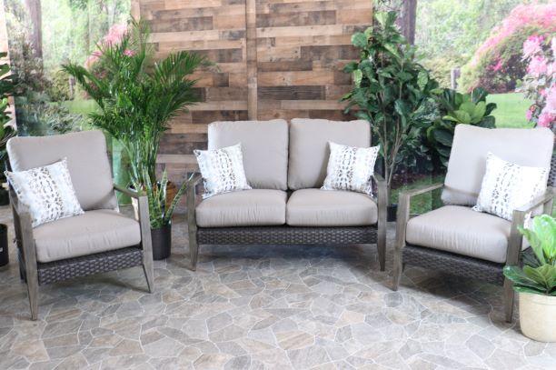 alfresco home cedarbrook aluminum wicker accents outdoor sunbrella love seat club chairs