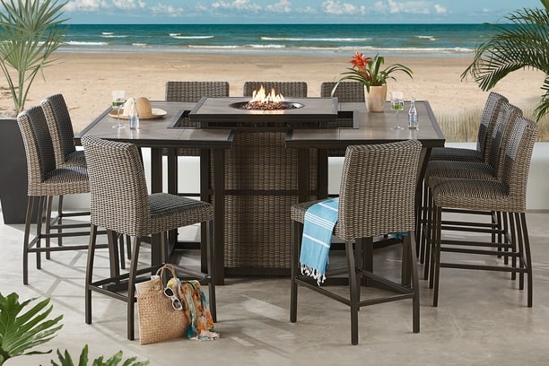 Apricity By Agio Havana Aluminum All Weather Wicker Gas FIre Tower Table Outdoor Patio Heat Stools