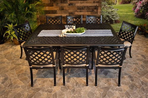 DWL Chateau Aluminum Outdoor Dining 60x84 Weave Table and 8 Dining Chairs