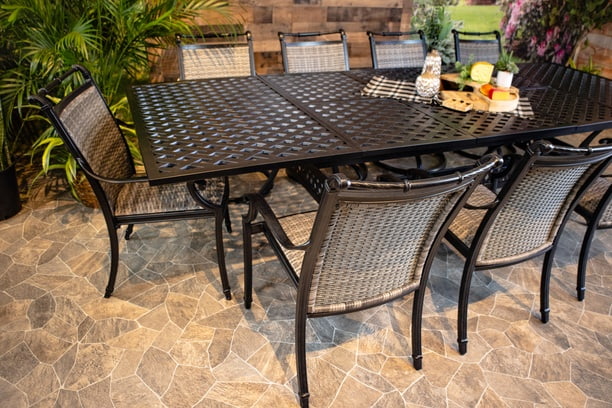 DWL Glenhaven Bimini 11 Piece Aluminum Dining Weave Extension Table with 10 Dining Chairs
