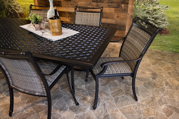 DWL Glenhaven Bimini Aluminum Outdoor Patio Dinig 46x86 Weave Table 6 Dining Chairs