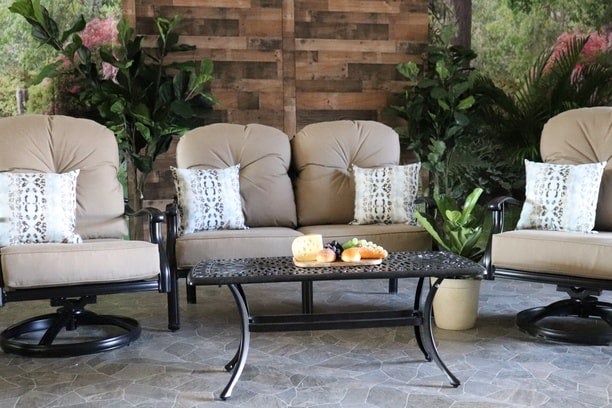 dwl lillian aluminum lynnwood seating outdoor patio love seat chair swivel rockers coffee table