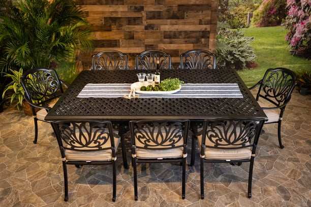 DWL Lynnwood 9 Piece Outdoor Dining 60x84 Weave Table with 8 Dining Chairs