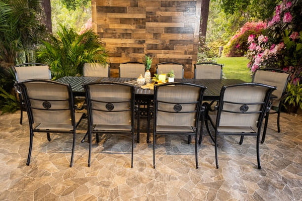 DWL Vienna Sling Aluminum Patio Dining Weave Extension Table with 10 Dining Chairs