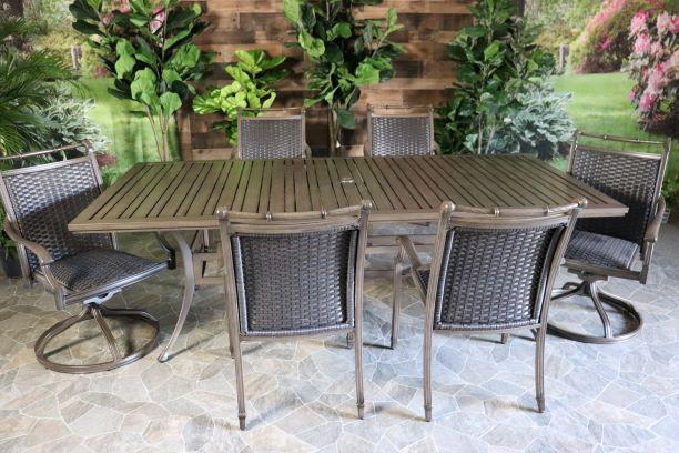glenhaven home and garden maxwell aluminum wicker aruba outdoor dining patio table  dining chairs two swivel