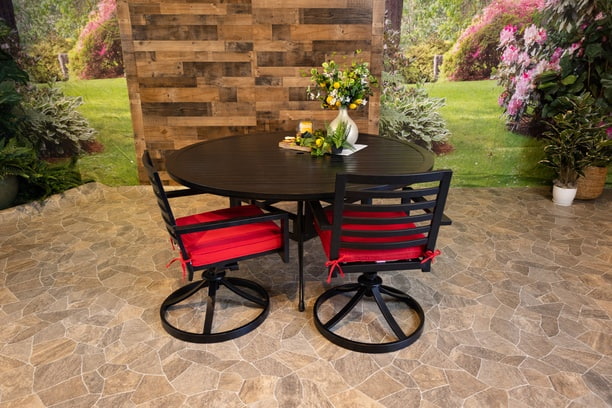 Glenhaven Stone Harbor Aluminum Patio Dining 66 Round Stone Harbor Slat Table with Swivel Chairs