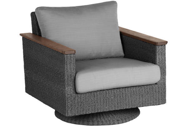 Jensen Outdoor Coral IPE Woven Grey Outdoor Patio Seating Swivel Chair Sunbrella Cushion