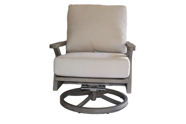 patio renaissance cabrillo aluminum seating patio outdoor swivel chair salvaged lumber front