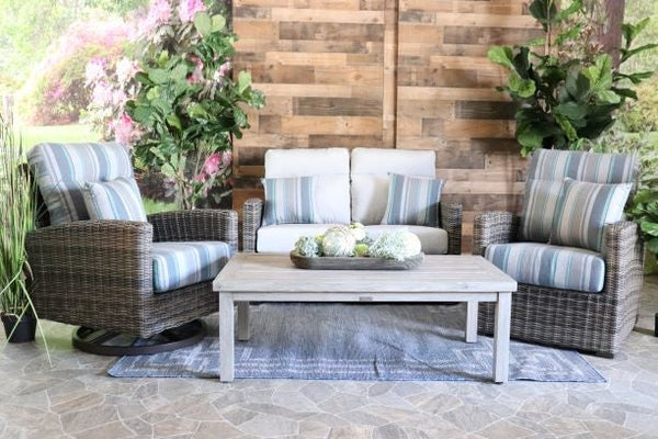 Eureka 4-Piece Outdoor Seating Set - Love Seat, 2 Swivel Gliders & Coffee Table | Laura's Home ...