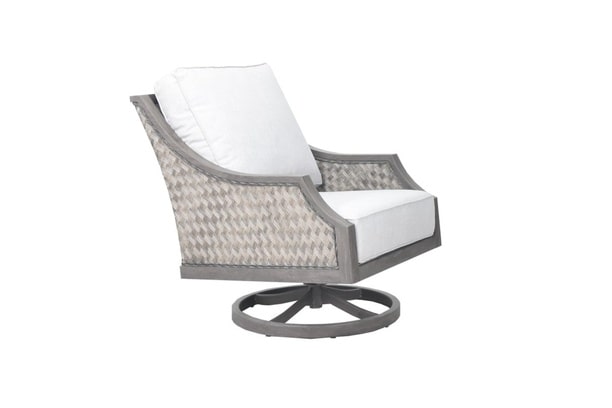 patio renaissance vieques cast aluminum all weather wicker outdoor patio seating swivel rocker chair canola seed fossil twig sunbrella cushions
