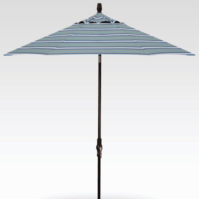 Treasure Garden 9' Auto Tilt Umbrella Sunbrella Paddock Aqua Stripe