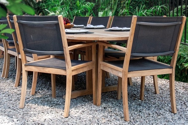 Anchorage Outdoor Patio Dining Sling Teak Dining Chairs