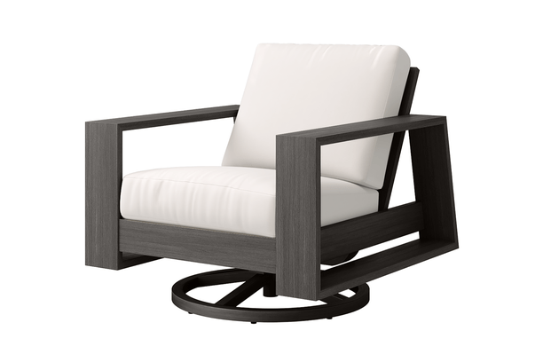 Ebel Novara Outdoor Patio Furniture Seating Aluminum Swivel Glider Smoke Front Sunbrella Cushion