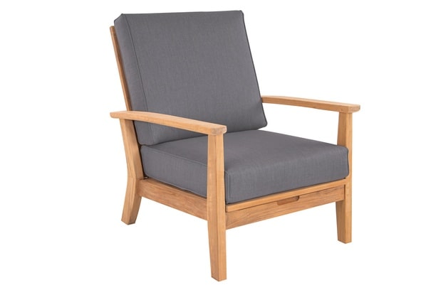 Windrift Outdoor Patio Seating Reclining Club Chair Teak Zinc Colored Cushion
