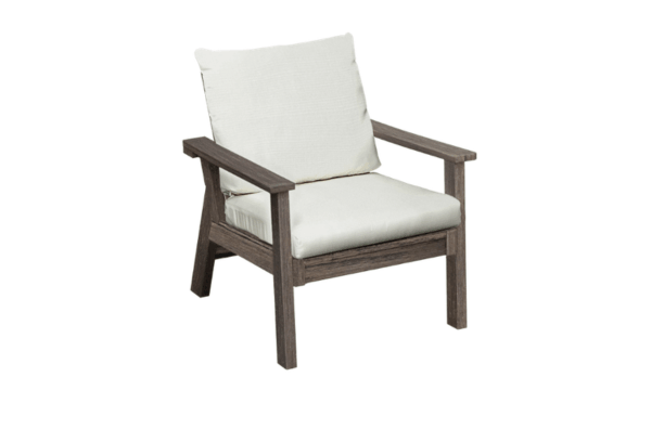 Casual Comfort Simplicity Club Chair Outdoor Patio Furniture Coastal Gray Polymer Frames and Sunbrella Linen Natural Cushions