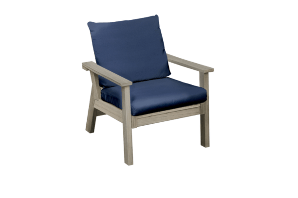 Casual Comfort Simplicity Outdoor Patio Furniture Weathered Birch Poly Frames with Sunbrella Cushions in Canvas Navy