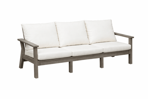 Casual Comfort Simplicity Sofa Outdoor Polymer Patio Furniture Coastal Gray Frame and Linen Natural Sunbrella Cushions