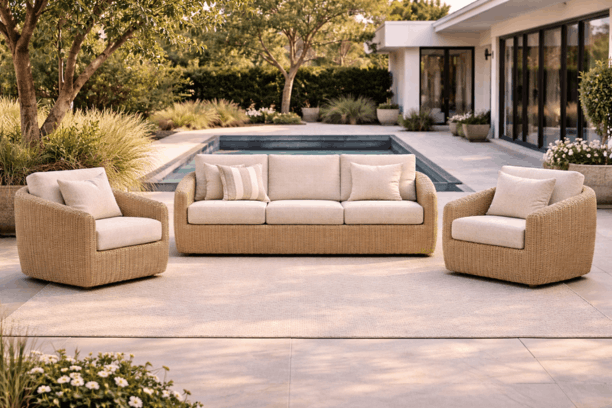 Ebel Boulevard Outdoor Patio Seating Barley Eco Weave Sofa and 2 Club Chairs