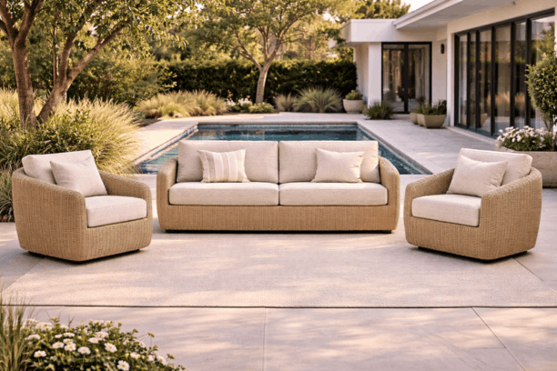 Ebel Boulevard Outdoor Patio Seating Barley Eco Weave XL Sofa and 2 Club Chairs