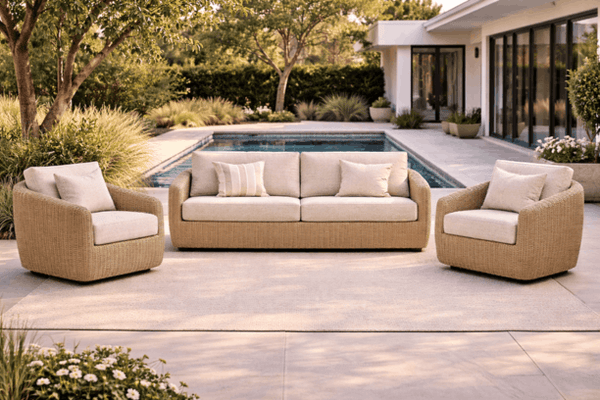 Ebel Boulevard Outdoor Patio Seating Barley Eco Weave XL Sofa and 2 Club Chairs