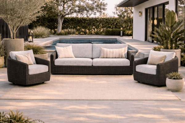 Ebel Boulevard Outdoor Patio Seating Coal Eco Weave XL Sofa and 2 Club Chairs