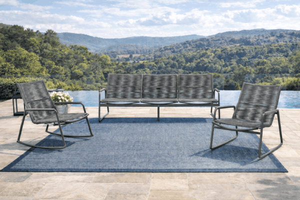 Ebel Cabana Aluminum and Eco Weave Patio Seating Soda Set - Sofa, High Back Club Chair, and High Back Rocker