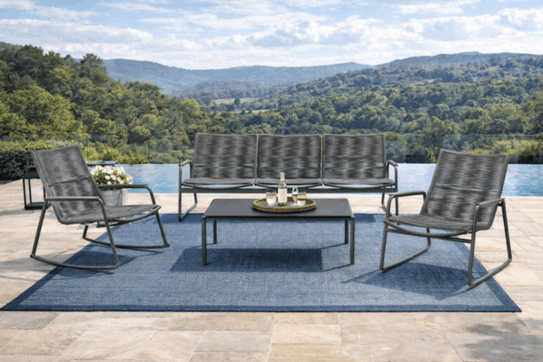 Ebel Cabana Aluminum Eco Weave Outdoor Patio Seating Set - Sofa, High Back Club, High Back Rocker, and Coffee Table Set