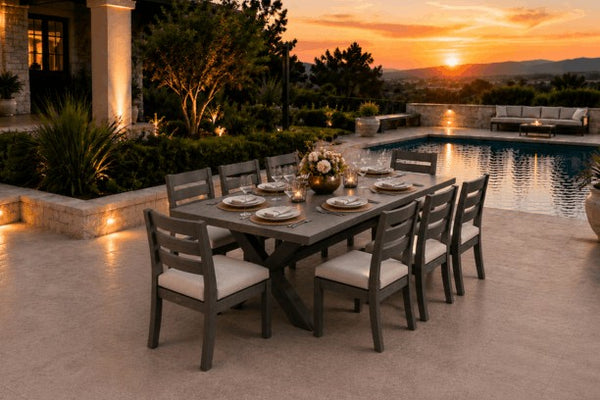 Ebel Novara Aluminum and Trevi Aluminum Outdoor Dining Collection seats 8 with Modern styling