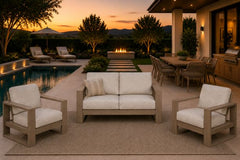NOVARA 3 PIECE SEATING SET - Love Seat and 2 Club Chairs - Flax