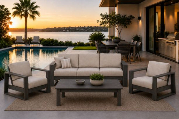 Ebel Novara Sofa with 2 Club Chairs and Trevi Coffee Table in Smoke Finish