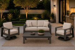 NOVARA 4 PIECE SEATING SET - Love Seat, 2 Swivel Chairs and Coffee Table - Smoke