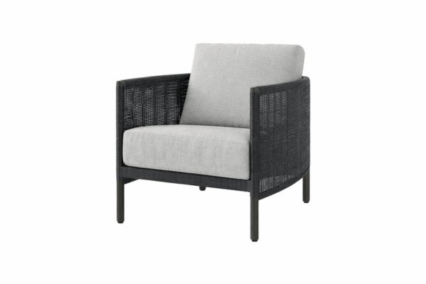 Ebel Orleans Club Chair Eco Weave Wicker Coak and Smoke with Liller Pewter Cushion