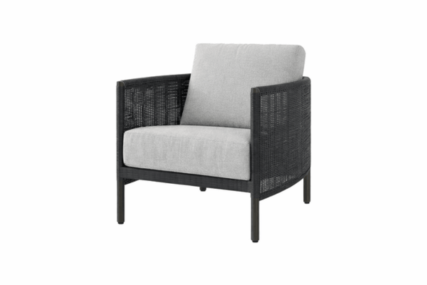 Ebel Orleans Club Chair Eco Weave Wicker Coak and Smoke with Liller Pewter Cushion