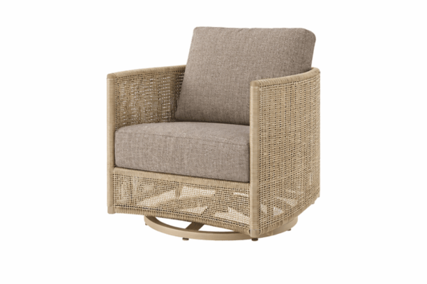 Ebel Orleans Swivel Rocker Eco Weave Wicker Barley and Flax with Marvel Mushroom Cushion