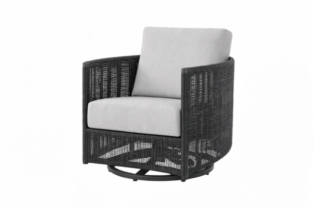 Ebel Orleans Swivel Rocker Eco Weave Wicker Coal and Smoke with Liller Pewter Cushion