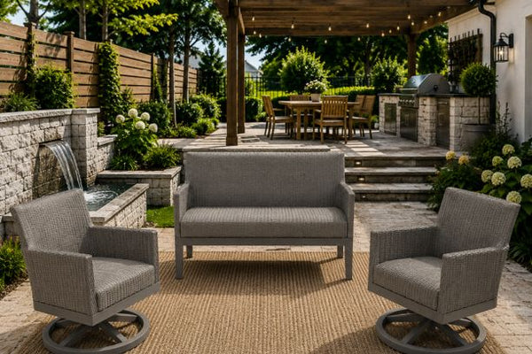 Ebel Siena Eco Weave Wicker Outdoor Patio Furniture with Reticulated Foam Loveseat and Two Swivel Rockers