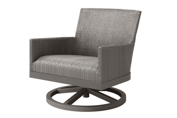 Ebel Siena Outdoor Patio Furniture Seating Aluminum All Weather Wicker Swivel Club Chair Front Fog Smoke