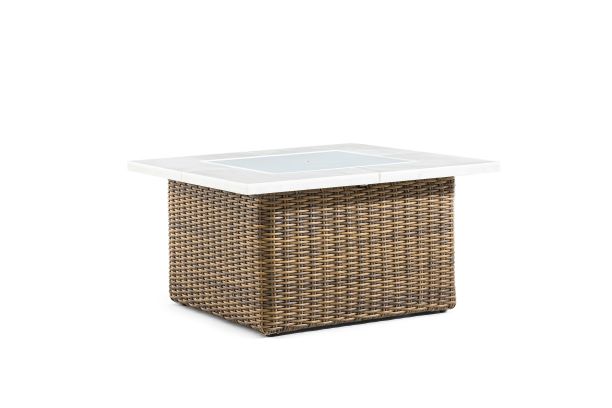 Erwin and Sons Miramar All Weather Wicker Granite Top Outdoor Patio Fire Pit Table Square