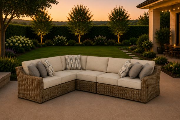 Erwin and Sons Miramar All Weather Wicker Outdoor Patio Furniture Modular Sectional with Sunbrella Cushions