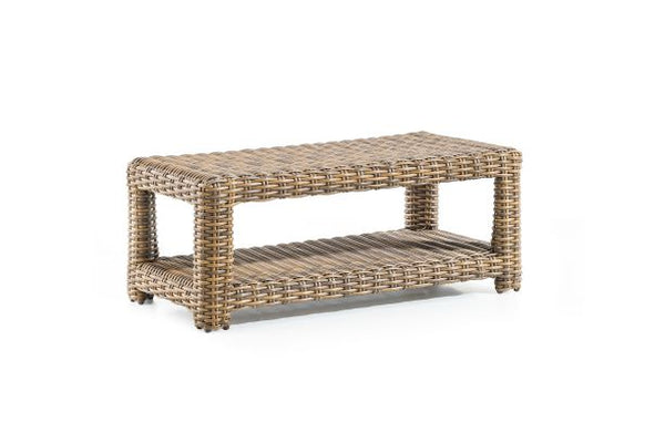 Erwin and Sons Miramar All Weather Wicker Outdoor Patio Seating Coffee Table Rectangle with Shelf