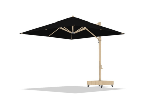 Frankford Umbrella Aurora Cantilever 10x10 Square Black Canopy with Heather Willow Frame and Rolling Base Front