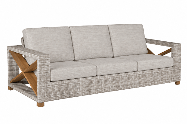 Kingsley Bate Jupiter Teak and All Weather Wicker Outdoor patio Seating 3 seat sofa withfog grade a cushions