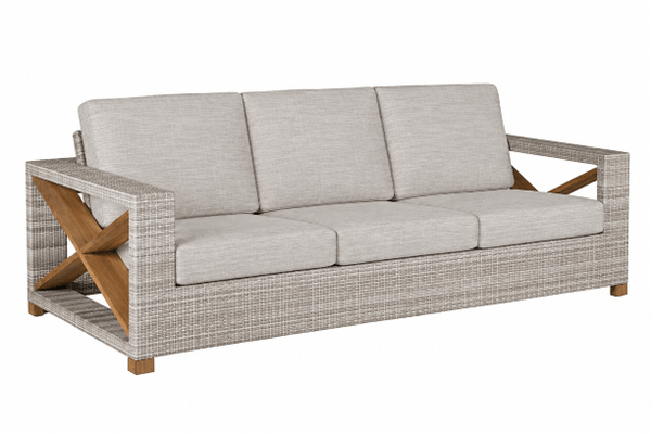 Kingsley Bate Jupiter Teak and All Weather Wicker Outdoor patio Seating 3 seat sofa withfog grade a cushions