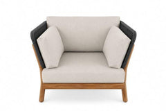 Kona Outdoor Patio Seating Club Chair Teak with Anthracite Rope Accents and Fossil Gray Cushions