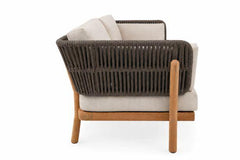 Kona Outdoor Patio Seating Teak Sofa with Anthracite Rope Accents and Fossil Gray Cushion