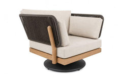 Kona Outdoor Patio Seating Teak Swivel Rocker with Anthracite Rope Accents and Fossil Gray Cushions