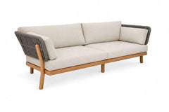 Kona Outdoor Teak Patio Seating Sofa with Rope Accents in Anthracite and Fossil Gray Cushions