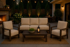Patio Renaissance Prestige Casual Trellis Aluminum Outdoor Patio Furniture Sofa and Two Club Chairs with Sunbrella Cushions and Coffee Table